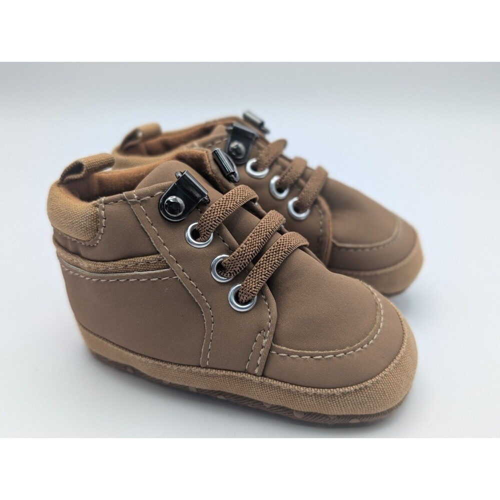 Baby Boy Girl Crib Shoes Size 1 Brown Faux Leather Prewalker Booties Sneakers